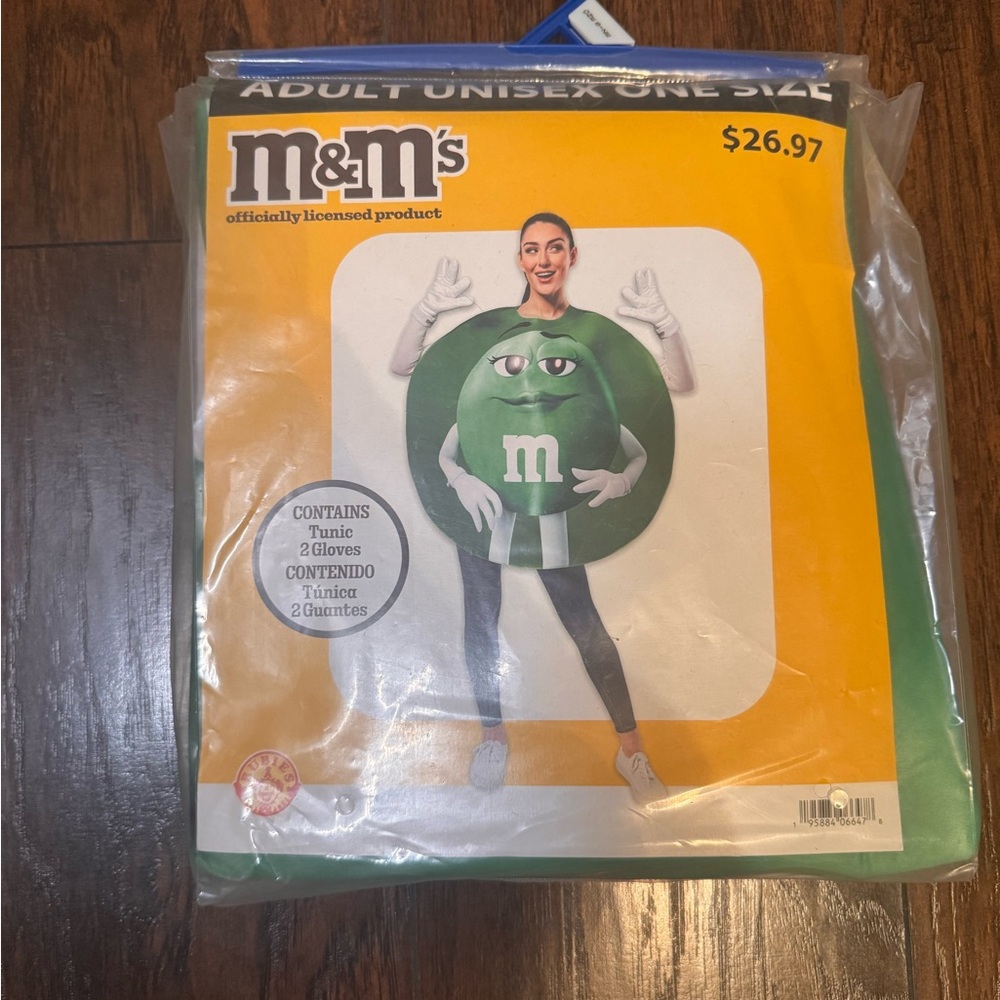 M&M'S Adult Costume Green Tunic With Gloves One Size Fits Most NWT